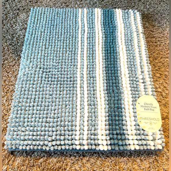 Threshold Chenille Bath Rug in Blue and White - Picture 1 of 8